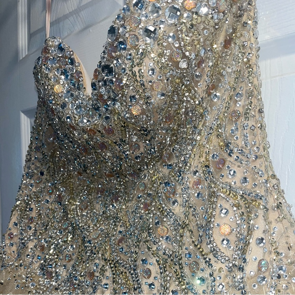 Gold Strapless ballgown with Crystal